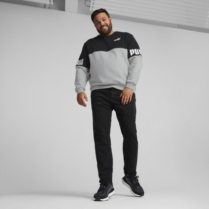 Power Colourblock Sweatshirt Med Rund Hals For Menn Lys Grå Lyng Puma På Tilbud