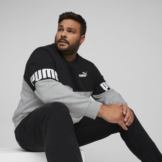 Power Colourblock Sweatshirt Med Rund Hals For Menn Lys Grå Lyng Puma På Tilbud