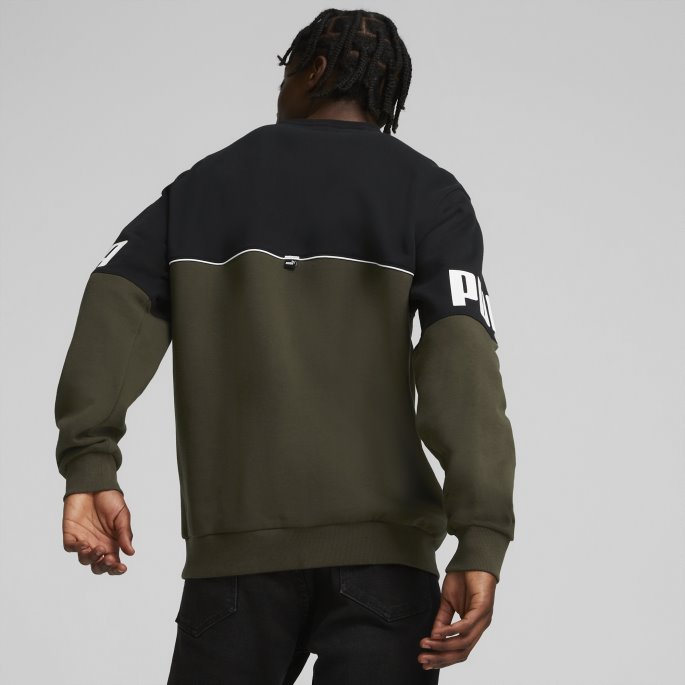 Power Colourblock Crew Neck Sweatshirt Menn Puma På Tilbud Forest Night