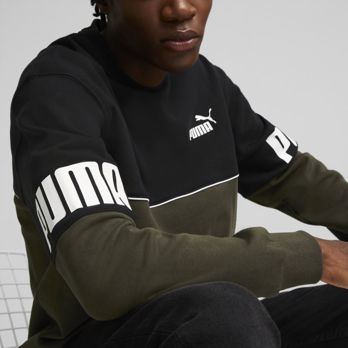 Power Colourblock Crew Neck Sweatshirt Menn Puma På Tilbud Forest Night