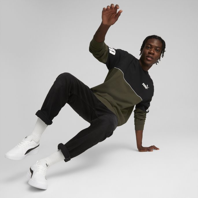 Power Colourblock Crew Neck Sweatshirt Menn Puma På Tilbud Forest Night
