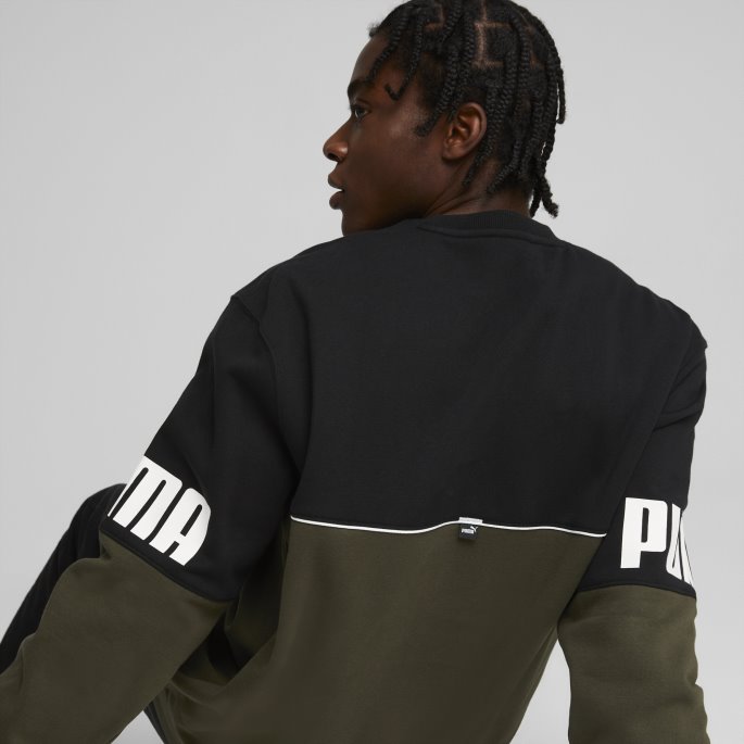 Power Colourblock Crew Neck Sweatshirt Menn Puma På Tilbud Forest Night