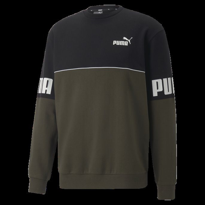 Power Colourblock Crew Neck Sweatshirt Menn Puma På Tilbud Forest Night
