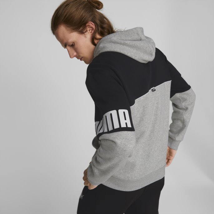 Puma På Tilbud Lys Grå Heather Power Colourblock Hettegenser Herre