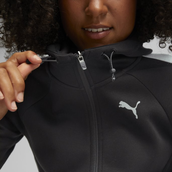 Puma På Tilbud Svart Evostripe Hettegenser Med Full Glidelås Kvinner