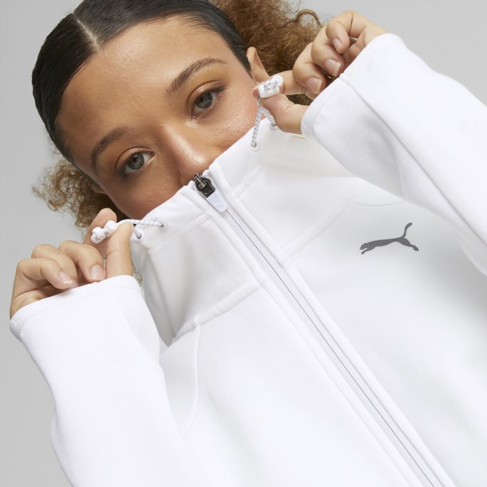 Puma På Tilbud Evostripe Hettegenser For Kvinner Med Full Glidelås Hvit
