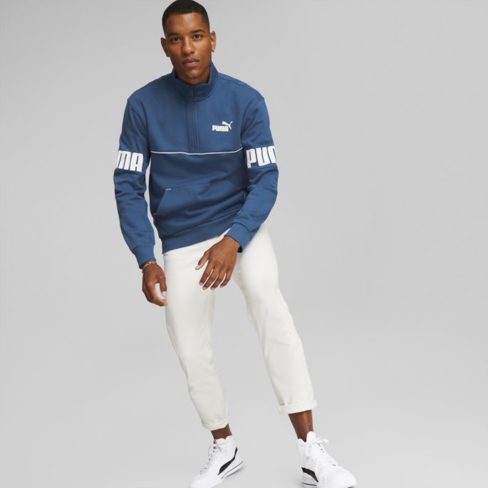 Puma På Tilbud Power Sweatshirt Med Halv Glidelås Menn Lake Blue