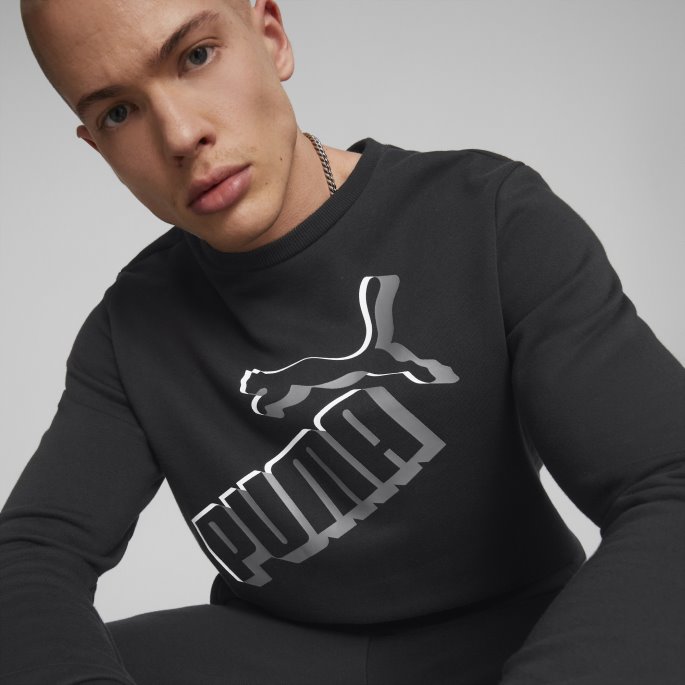 Puma På Tilbud Svart Nødvendighet+ Stor Logo Herregenser Med Rund Hals