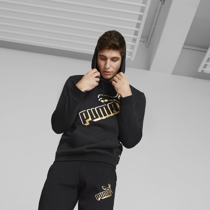 Essentials+ Stor Logo Hettegenser For Menn Svart Puma På Salg