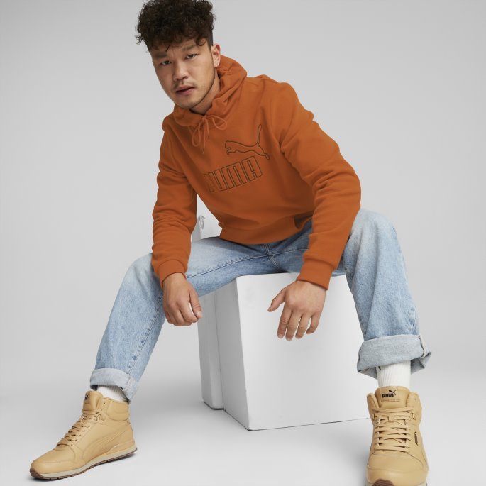 Varm Kastanje Puma På Tilbud Nødvendig Hettegenser For Menn Polar Fleece