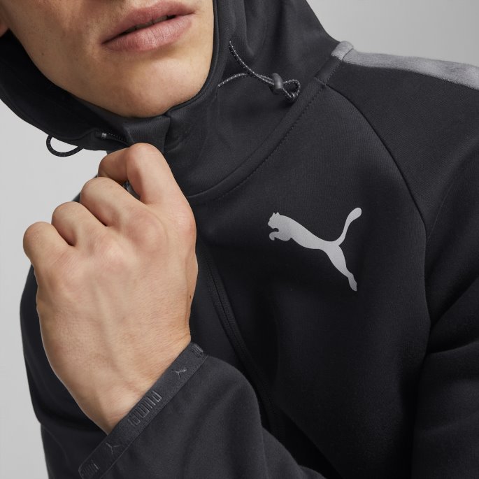 Puma På Tilbud Svart Evostripe Hettegenser Med Full Glidelås Herre