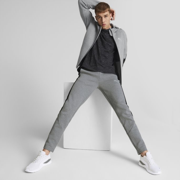 Mellomgrå Lyng Evostripe Hettegenser Med Full Glidelås Menn Puma På Tilbud