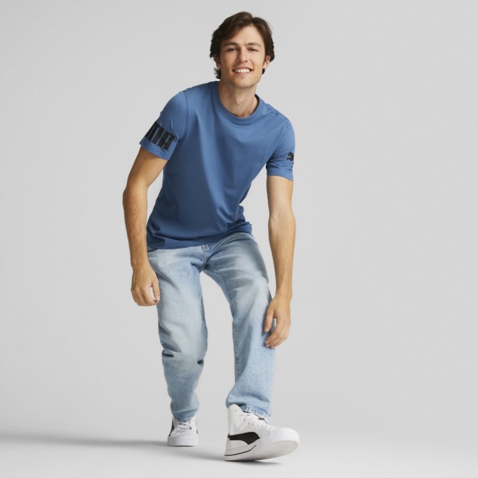 Puma På Tilbud Power Kortermet Katt Herre T-skjorte Lake Blue