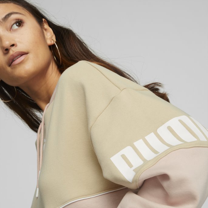 Puma På Tilbud Light Sand Power Colourblock Hettegenser For Kvinner