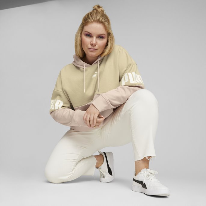 Puma På Tilbud Light Sand Power Colourblock Hettegenser For Kvinner