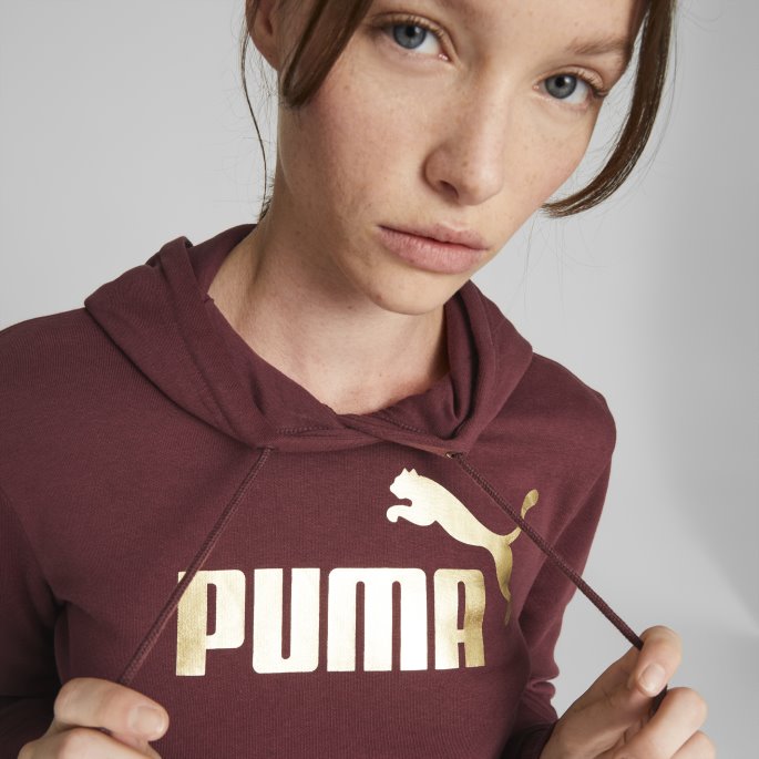 Essentials+ Metallic Logo Hettegenser Kvinner Aubergine Puma På Salg