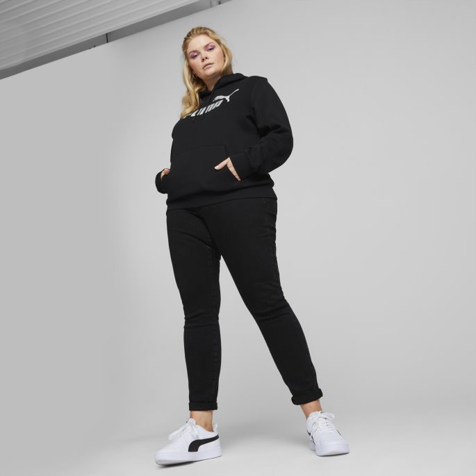 Svart-sølv Metallic Puma På Tilbud Nødvendigheter+ Metallic Logo Hettegenser Kvinner