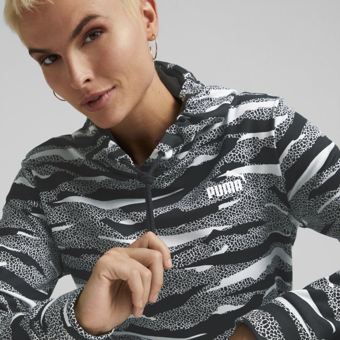 Puma På Tilbud Nødvendigheter+ Dyreprint I Full Lengde, Hettegenser For Kvinner, Svart