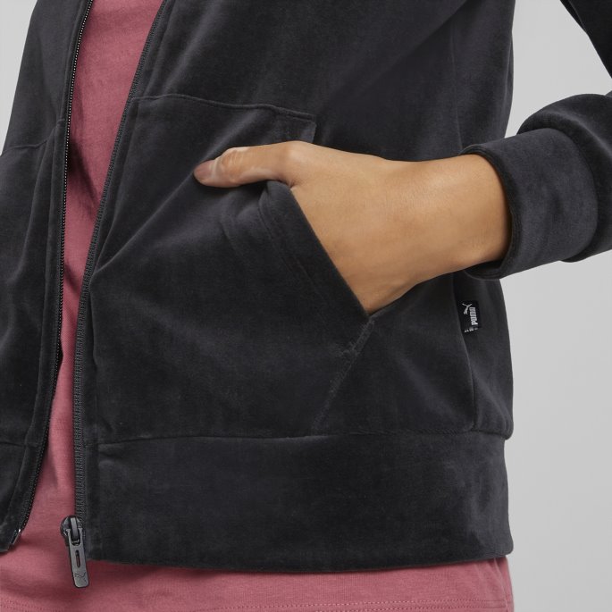 Puma På Tilbud Essentials+ Velour Hettegenser Med Full Glidelås Dame Svart