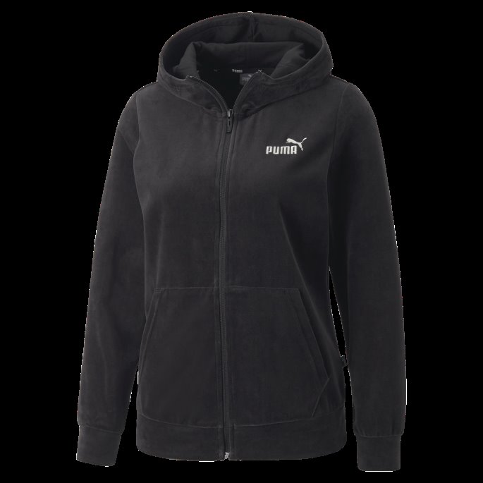 Puma På Tilbud Essentials+ Velour Hettegenser Med Full Glidelås Dame Svart