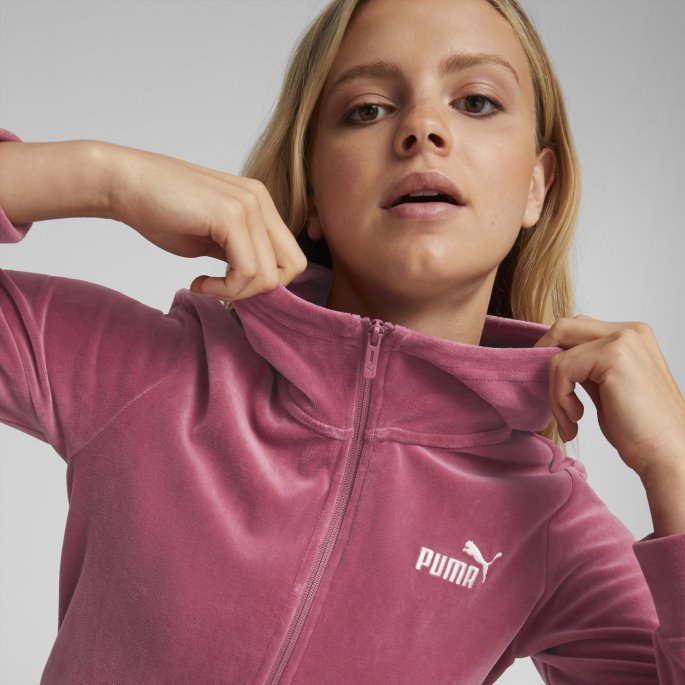 Puma På Tilbud Nødvendigheter+ Velur Hettegenser Med Full Glidelås Damer Støvete Orkidé