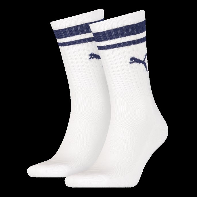 Puma På Tilbud Unisex Crew Heritage Stripe Sokker 2 Pakke Hvit-blå