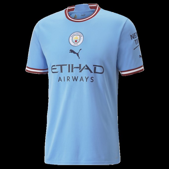 Manchester City F.c. Hjem 22-23 Replika Jersey Med Haaland Trykk Herre Puma På Salg Team Lys Blå-intens Rød