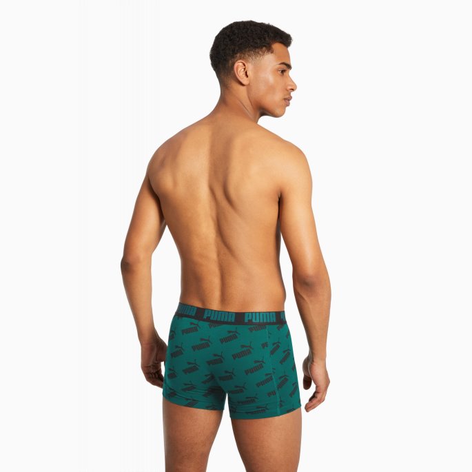 Puma På Tilbud Herre All-over-print Logo Boxer 2 Pakke Grønn-svart