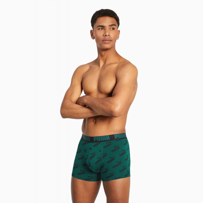 Puma På Tilbud Herre All-over-print Logo Boxer 2 Pakke Grønn-svart