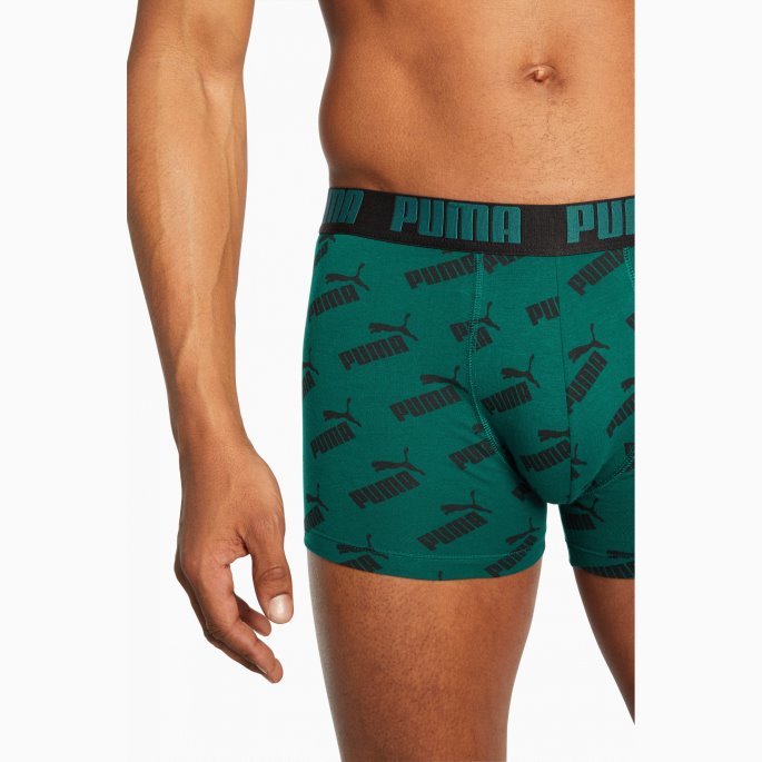 Puma På Tilbud Herre All-over-print Logo Boxer 2 Pakke Grønn-svart