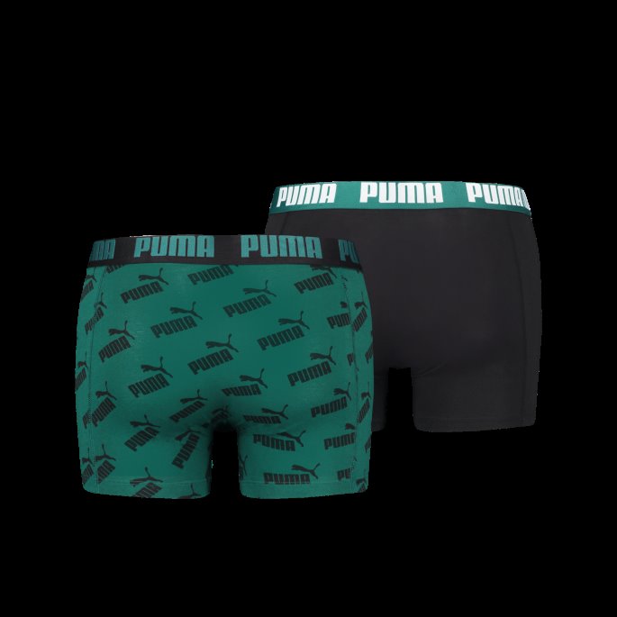 Puma På Tilbud Herre All-over-print Logo Boxer 2 Pakke Grønn-svart