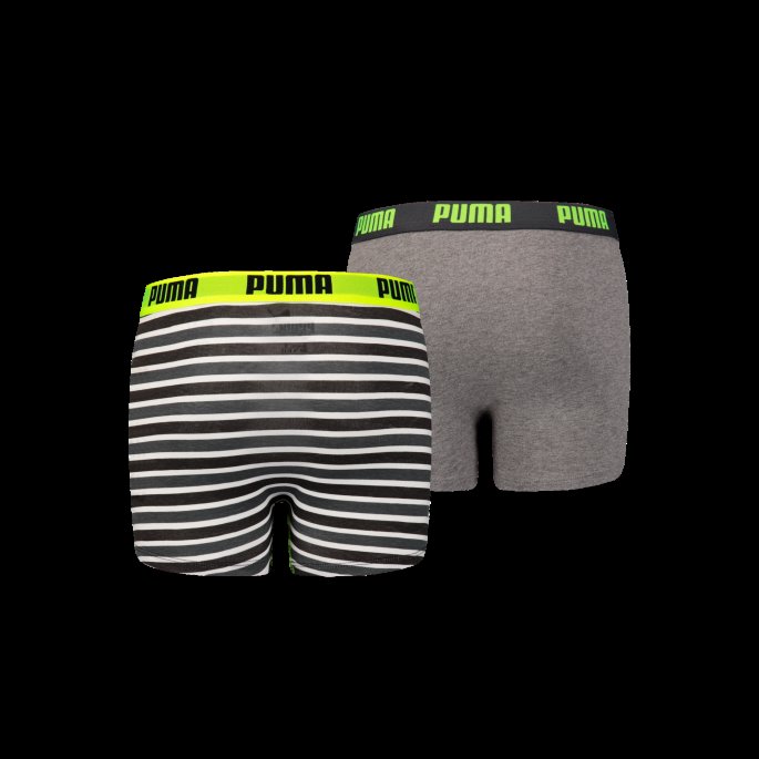 Puma På Tilbud Guttetrykt Stripe Basic Boxer 2-pakning Fluo Gul-grå