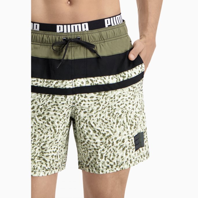 Puma På Tilbud Svømmer Heritage Stripe Menns Mellomlange Shorts Skog