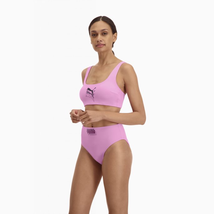 Puma På Tilbud Svømme Høy Midje Bikiniunderdel For Kvinner Rosa Glasur